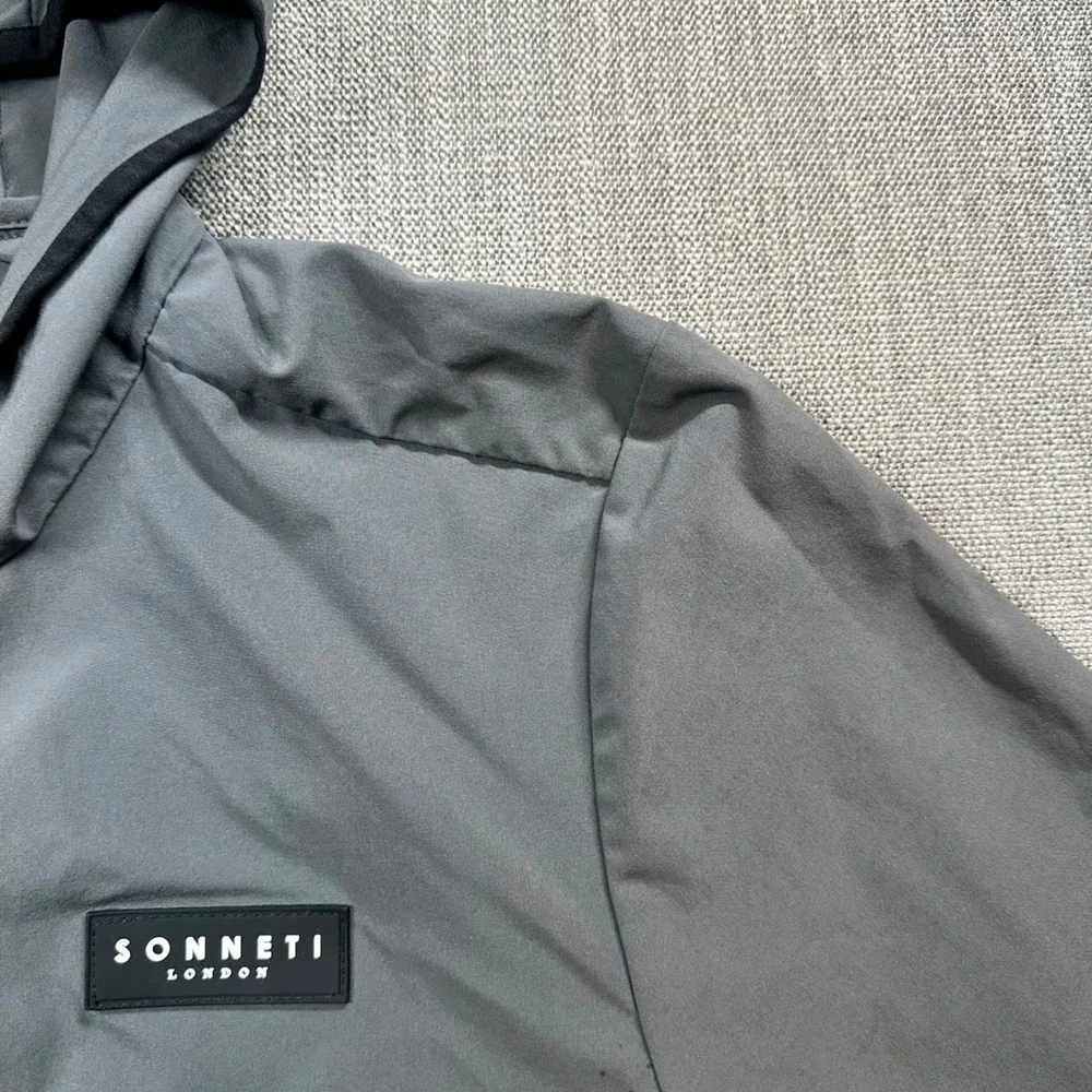 Sonneti London Windbreaker Mens Large Grey Black  Hooded Zip Jacket